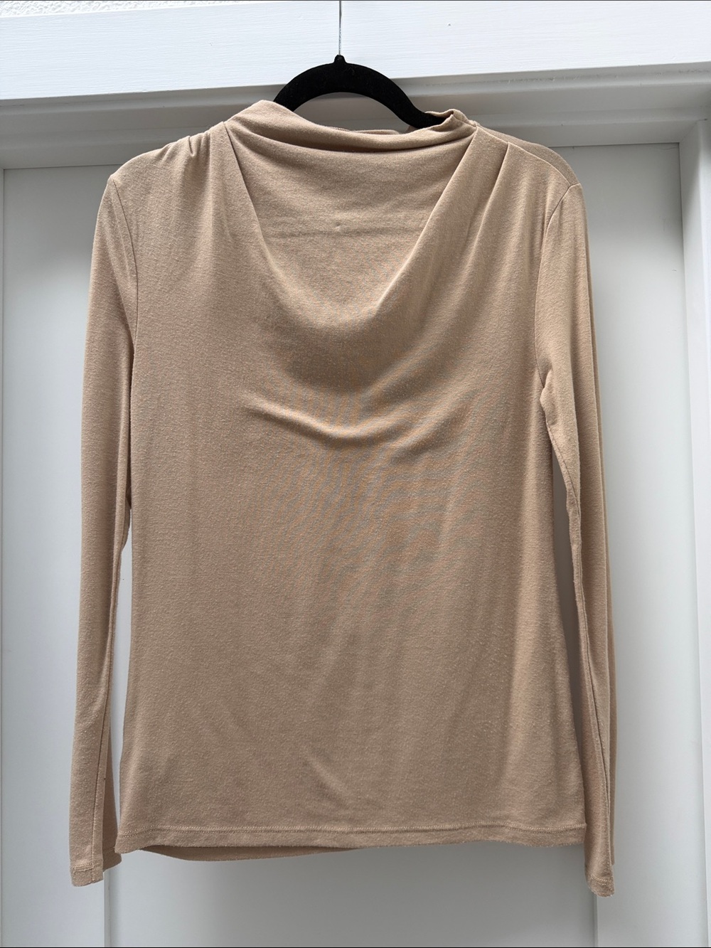Ann Taylor Long Sleeve Draped Neck Top - Light Beige